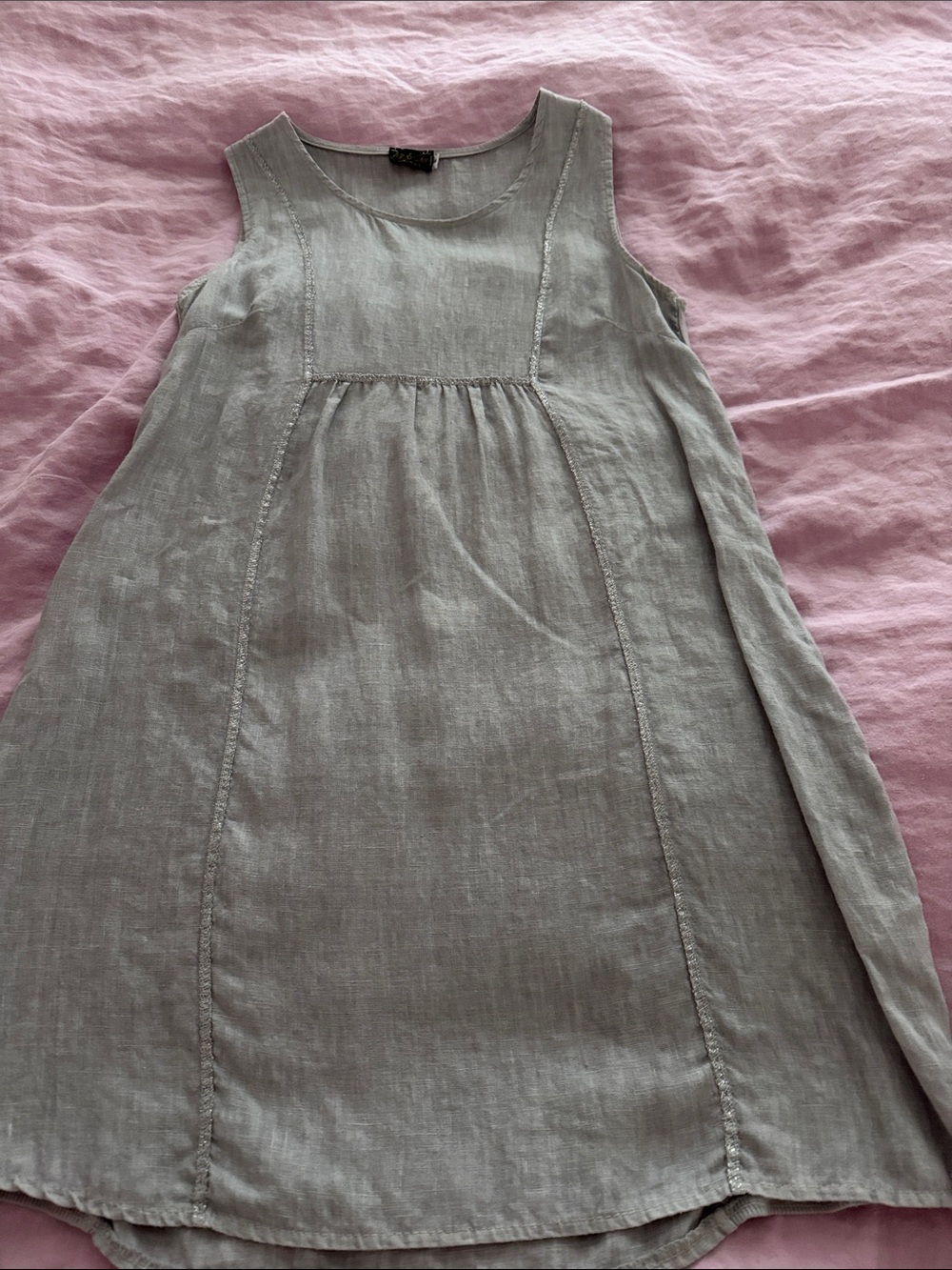 Linen pale grey Italian dress -S